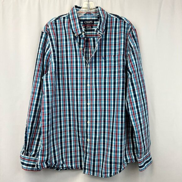 Chaps Mens Button Down Shirt Multicolor Plaid Long Sleeve Collar Pocket L - Picture 2 of 10